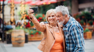 older couple taking selfing learning how to manage chronic pain at home